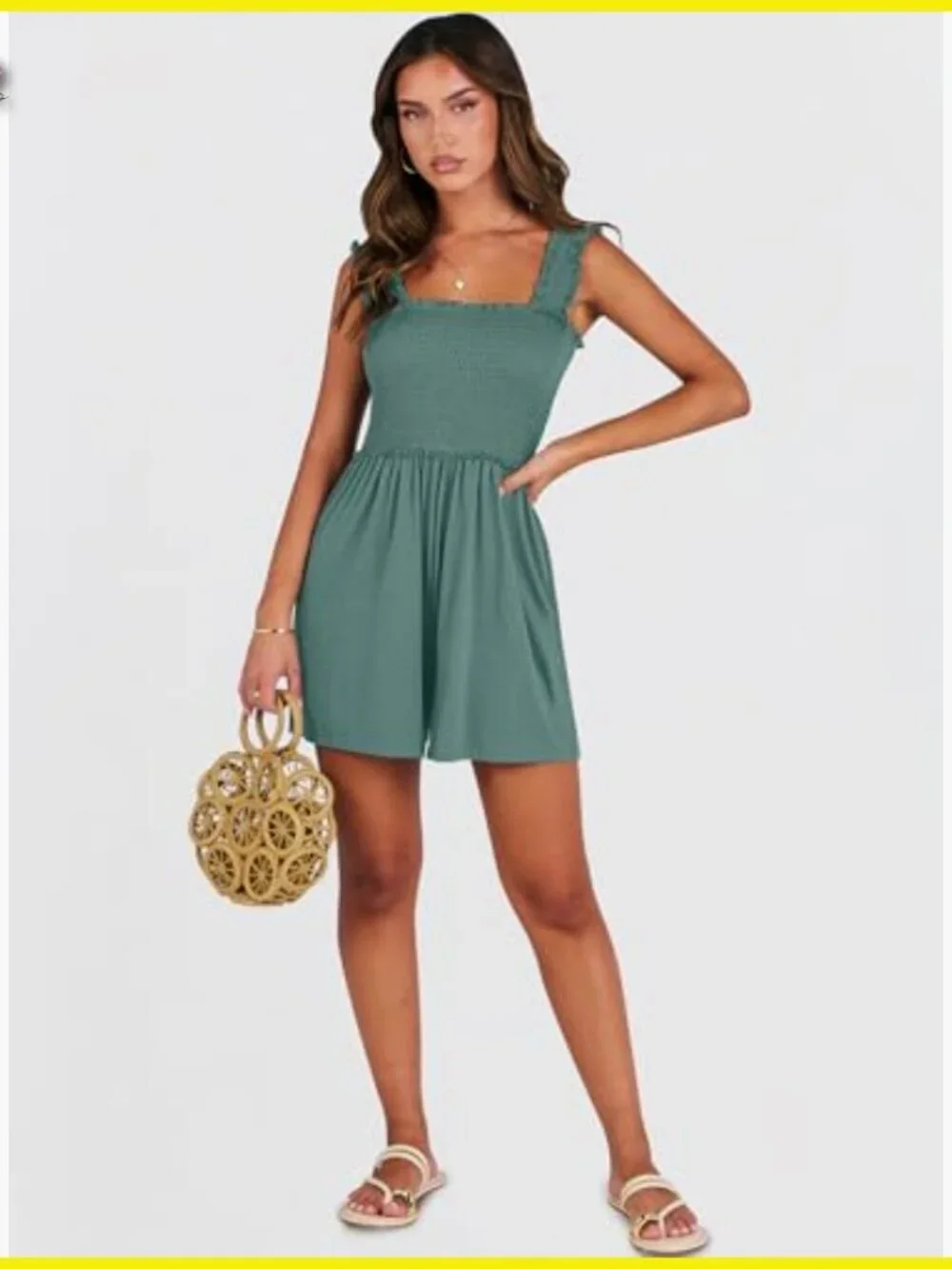 Sleeveless Square Neck Romper Smocked Backless Loose Fit Summer Casual - Picture 5 of 7